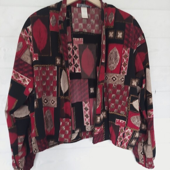 Kensington Square Jacket XL Red Full Zip Lightweight Leaf Pattern Vintage 80's - Picture 10 of 12
